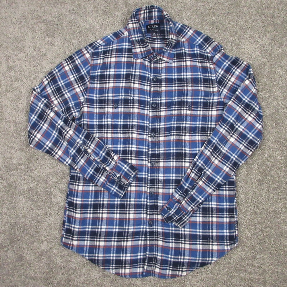 J Crew Shirt Mens Medium Blue Plaid Tartan Two Pocket Outdoor Flannel Twill Work